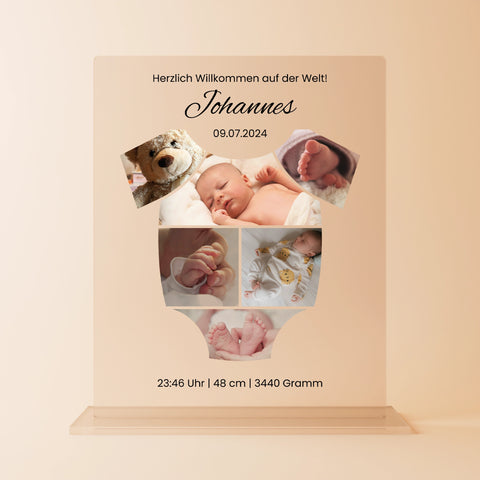 Geschenk zur Geburt - personalisiertes Acrylglas "Snuggle Suit"