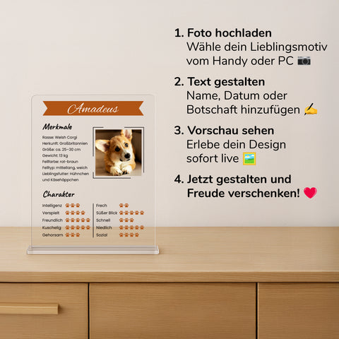 Geschenk für Hundeliebhaber - personalisiertes Acrylglas "Pfotenprofil"