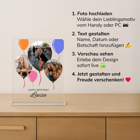 Geschenk zum Geburtstag - personalisiertes Acrylglas "Ballons"