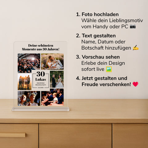 Geschenk zum Geburtstag - personalisiertes Acrylglas "Lieblingsmomente"
