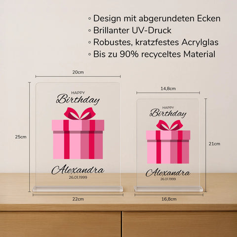Geschenk zum Geburtstag - personalisiertes Acrylglas "present"