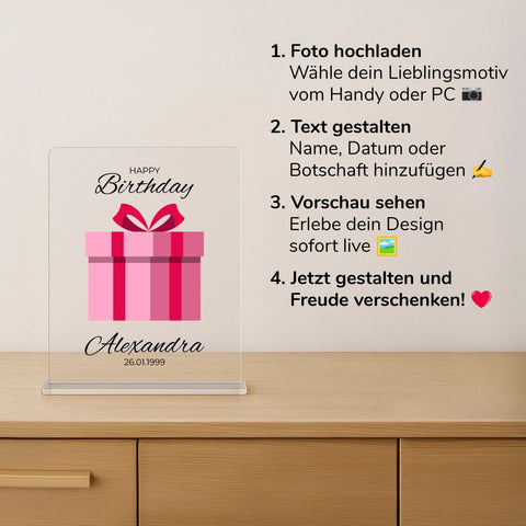 Geschenk zum Geburtstag - personalisiertes Acrylglas "present"