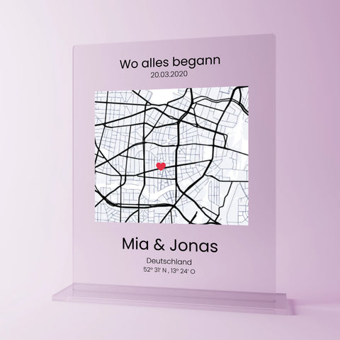 Geschenk zum Jahrestag - personalisiertes Acrylglas "Love Map"