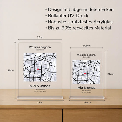 Geschenk zum Jahrestag - personalisiertes Acrylglas "Love Map"