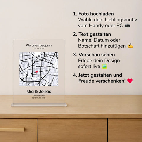 Geschenk zum Jahrestag - personalisiertes Acrylglas "Love Map"