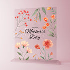 Personalisierte Acrylglasplatte zum Muttertag mit der Aufschrift ‚Happy Mother’s Day‘ – zartes Design mit handgemalten Blumen und Blättern – stilvolles Geschenk für Mütter mit floraler Eleganz