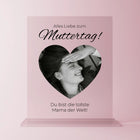 Personalisierte Acrylglasplatte zum Muttertag mit Herzrahmen und Schwarz-Weiß-Foto – Aufschrift ‚Alles Liebe zum Muttertag! Du bist die tollste Mama der Welt!‘ – schlichtes und emotionales Geschenk für Mütter.
