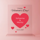 Personalisierte Acrylglasplatte zum Valentinstag mit rotem Herz und Namen ‚Johanna & Moritz‘ – romantisches Design mit Datum und Herzsymbolen – individuelles Geschenk für Paare und Verliebte