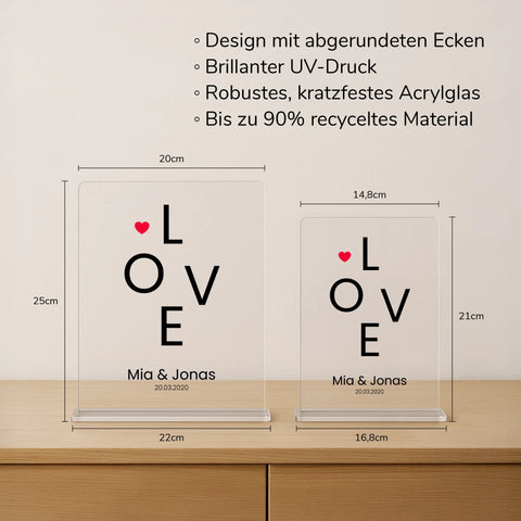 Geschenk zum Valentinstag – personalisiertes Acrylglas "Love"