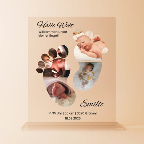Geschenk zur Geburt - personalisiertes Acrylglas "Hello World"