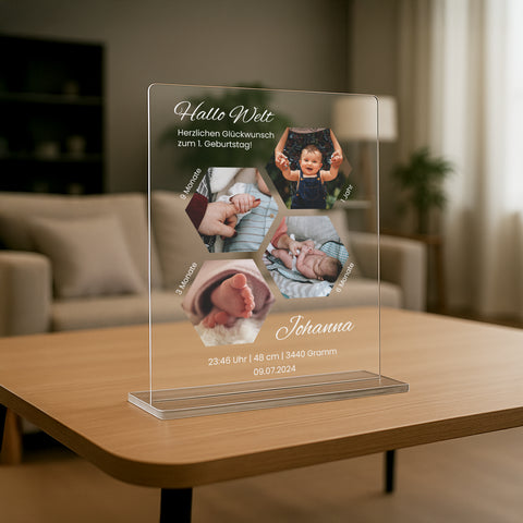 Geschenk zur Geburt - personalisiertes Acrylglas "Mein erstes Jahr"