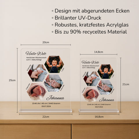 Geschenk zur Geburt - personalisiertes Acrylglas "Mein erstes Jahr"