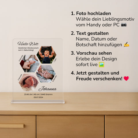 Geschenk zur Geburt - personalisiertes Acrylglas "Mein erstes Jahr"