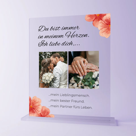 Geschenk zur Hochzeit - personalisiertes Acrylglas "Blütenglück"