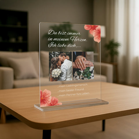 Geschenk zur Hochzeit - personalisiertes Acrylglas "Blütenglück"