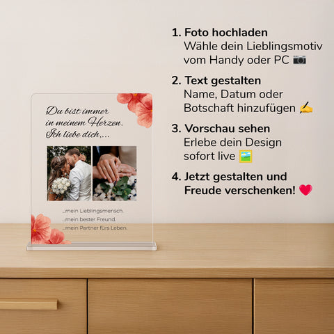 Geschenk zur Hochzeit - personalisiertes Acrylglas "Blütenglück"