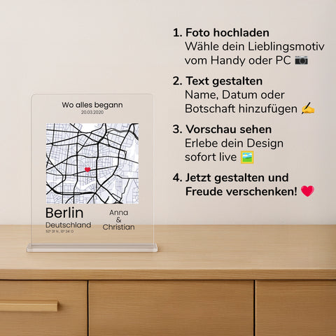 Geschenk zur Hochzeit - personalisiertes Acrylglas "First Date"