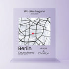 Personalisierte Acrylglasplatte mit Stadtkarte von Berlin – Geschenk zur Erinnerung an den Beziehungsbeginn mit Datum, Koordinaten, Herzsymbol und Namen des Paares – individuelle Liebeskarte mit ‚Wo alles begann‘