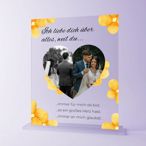 Geschenk zur Hochzeit - personalisiertes Acrylglas "Flower Marriage"