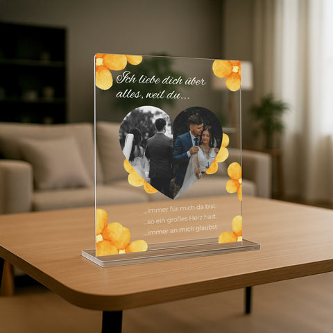 Geschenk zur Hochzeit - personalisiertes Acrylglas "Flower Marriage"
