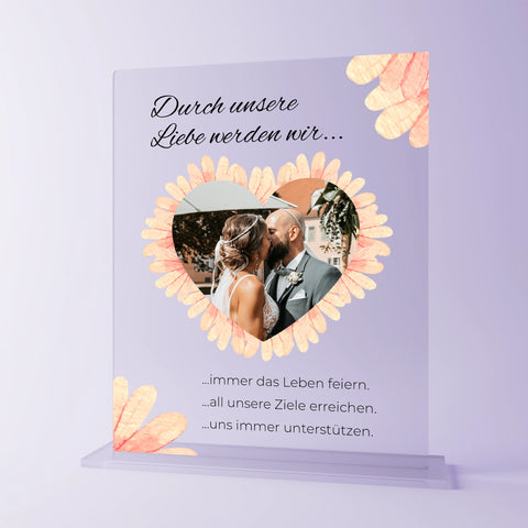 Geschenk zur Hochzeit - personalisiertes Acrylglas "Liebesblüten"