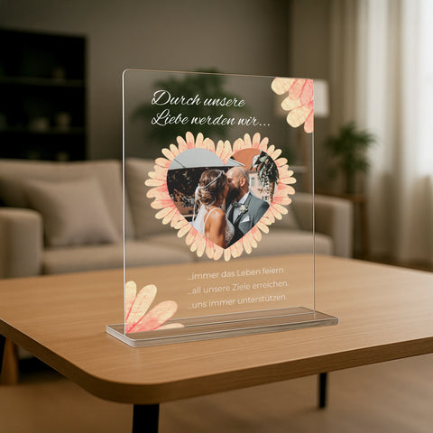 Geschenk zur Hochzeit - personalisiertes Acrylglas "Liebesblüten"