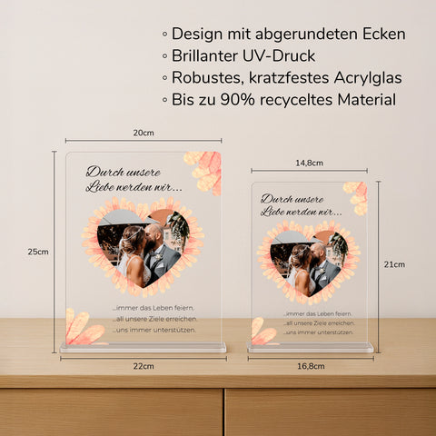 Geschenk zur Hochzeit - personalisiertes Acrylglas "Liebesblüten"
