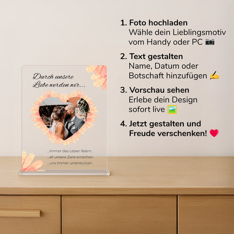 Geschenk zur Hochzeit - personalisiertes Acrylglas "Liebesblüten"