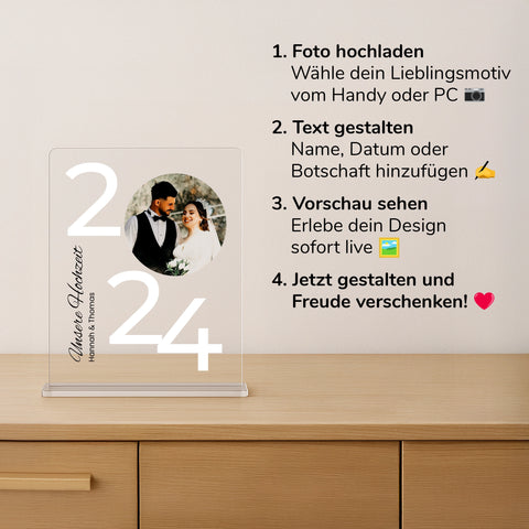 Geschenk zur Hochzeit - personalisiertes Acrylglas "Unser Ja(hr)"