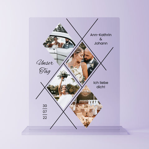 Geschenk zur Hochzeit - personalisiertes Acrylglas "Unser Tag"