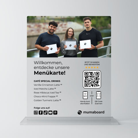 NFC Aufsteller für Google Bewertungen, Menü & Social Media