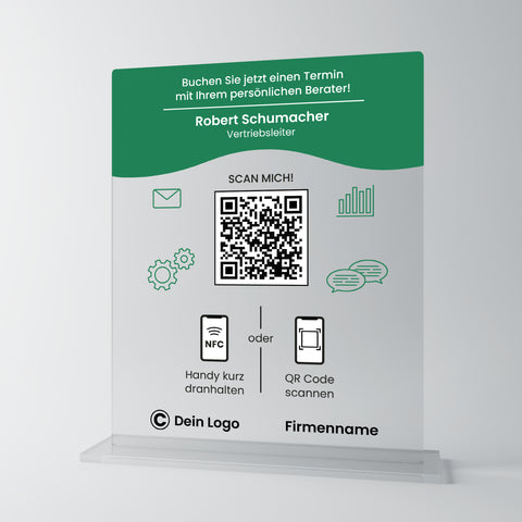 Personalisierte Acrylglas-Aufsteller mit QR/NFC für Beratung