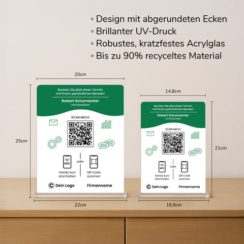 Personalisierte Acrylglas-Aufsteller mit QR/NFC für Beratung